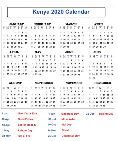 number of public holidays in kenya